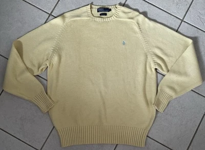 Suéter Vintage Polo Ralph Lauren Para Hombre Talla L 100% Algodón Amarillo Pullover Preppy Foto 1 de 4