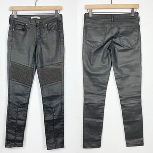 Rich & Skinny 25 Women's Black Wax Coated Moto Studded Soft Skinny Jeans - Picture 1 of 11