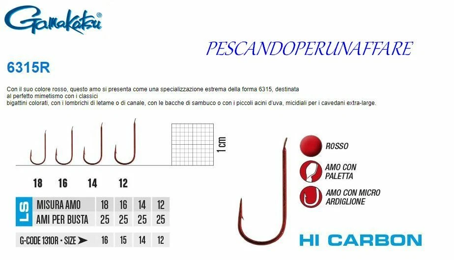 GAMAKATSU 6315 R high carbon steel hooks made in japan col rosso 25pcs a busta - Immagine 1 di 1
