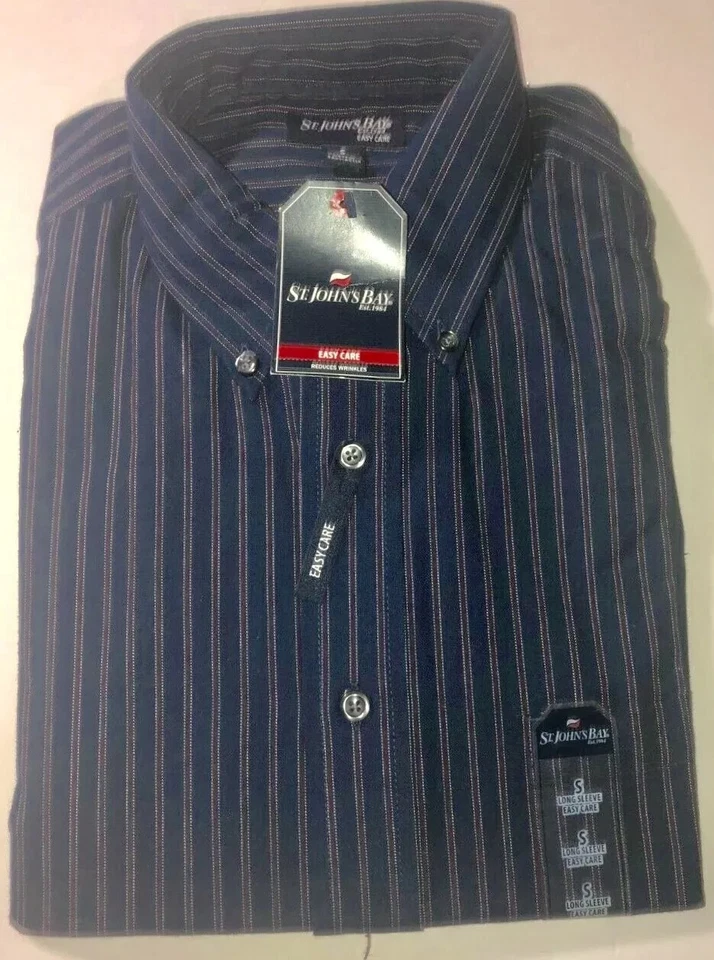 Men's Dress Shirt St. John's Bay Men's Easy Care Striped Long Sleeve NAVY SM - Image 1 of 1