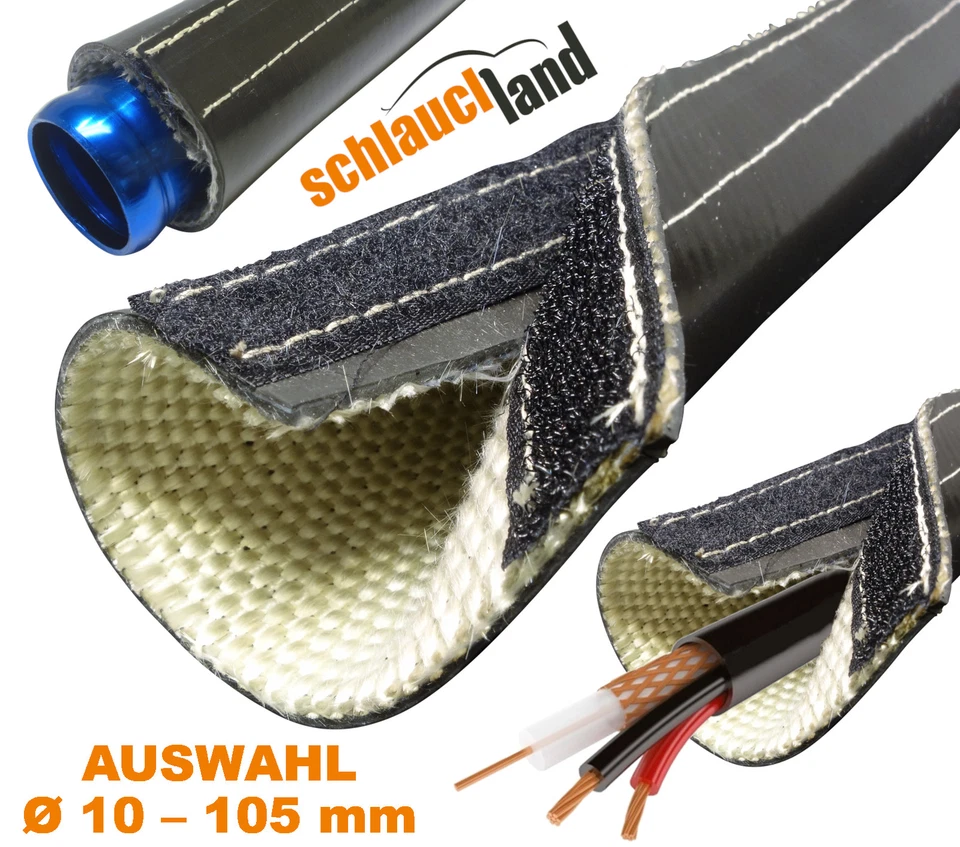 HITZESCHUTZ SCHLAUCH SILIKON KLETT Schutz Kabel Leitung Rohr Glasfaser Isolation - Bild 1 von 4