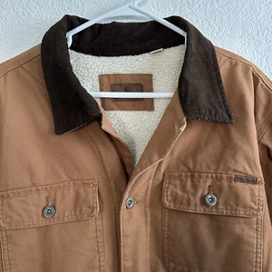 Woolrich Sherpa Lined Canvas Chore Jacket Coat Brown Tan Men’s Size XL - Picture 1 of 17