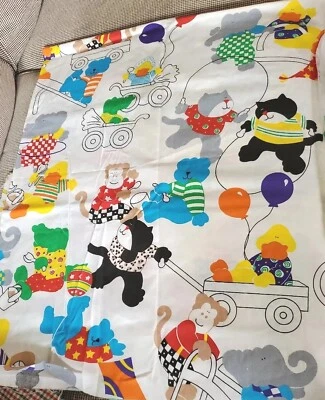 Vntg Sewing Fabric Princess Animal Farm Babar? Jump Rope Kite 1.5ydx45" Cotton - Image 1 of 4