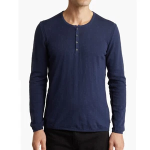 John Varvatos Collection Men's Long Sleeve 4 Button Henley Crew Tee Shirt Blue - Picture 1 of 4
