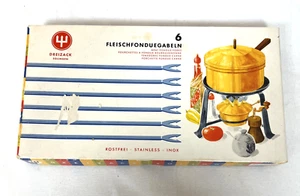 Vintage Fondue Forks Set 6 Pc Mid Century Wood Handle Germany Solingen MCM - Picture 1 of 10