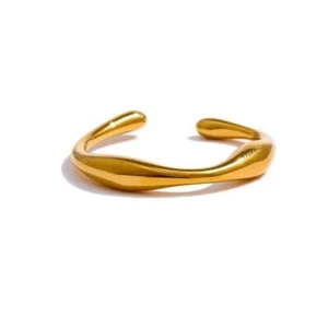 Vintage 18k Yellow Golden Curved Wave Adjustable Men Antique Ring Solid Women - Picture 1 of 13
