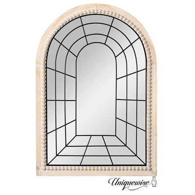 NEW Arched Large 39.37 x 27.56 in Rustic Window Metal Mirror, Windowpane Shaped - Image 1 of 4
