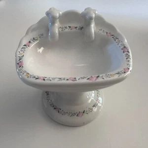 Seifenschale Edenfield Antik Waschbecken Blumenband Keramik Vintage Weiß Rosa Bad - Bild 1 von 7