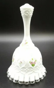 Fenton Glass Silver Crest Bell 'Flowers in Snow on Spanish Lace' Signed Frida H - Picture 1 of 12
