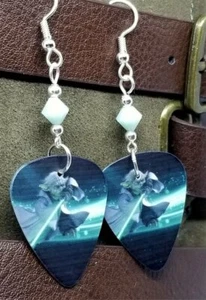 Yoda Guitar Pick Earrings with Mint Alabaster Swarovski Crystals - Picture 1 of 3