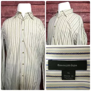 Ermenegildo Zegna Mens Shirts L/S Tan Beige White Striped Size XL - Picture 1 of 8