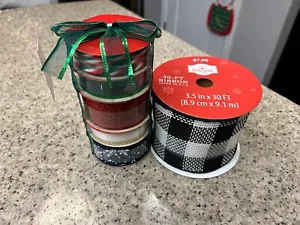 Holiday Time Christmas 🎄White/Black Buffalo Plaid Ribbon & Assorted Ribbon Lot - Picture 1 of 1