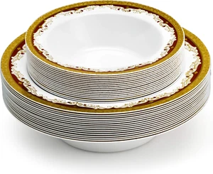 Designer Dinnerware Set | 32 Disposable Plastic Party Bowls | White Wedding B... - Picture 1 of 8