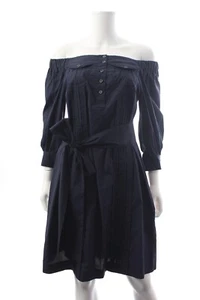 PRADA Off-The-Shoulder Cotton-Poplin Robe Ceinturée/Marine - Bild 1 von 4