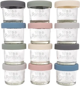 Glass Baby Food Storage Jars w/Lids (4 oz, 12 Pack Set) Snack, Puree, Reusable S - Picture 1 of 6