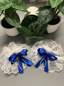 Romany/Spanish Frilly Socks Size 6-12 Months White Lace And A Royal Blue Bow - Picture 1 of 1