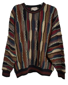 Vintage ALFANI 3D Knit Sweater Sz XXL Bulgaria Pullover Coogi Style Multicolor - Picture 1 of 6