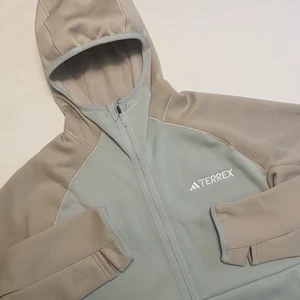 Adidas Terrex Hoodie Women Large Beige Full Zip Hiking Outdoor Granola Fleece - Picture 1 of 14