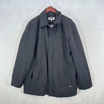 Calvin Klein Jacket Mens Large Charcoal Black Wool Blend Zip Car Coat Quilted - Image 1 of 4