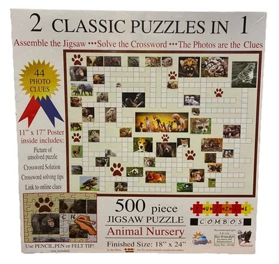 Sunsout 500 Pc Jigsaw Puzzle Animal Nursery Crossword Puzzle 2 In 1 #10160 - Image 1 of 4