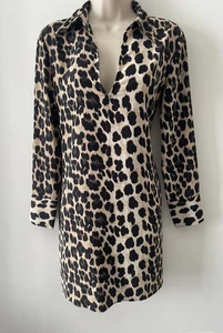 Zara XS lepoard animal print v neck collared mini dress - Picture 1 of 6
