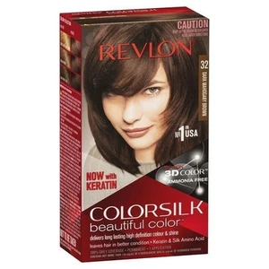 Revlon ColorSilk 32 Dark Mahogany Brown Shiny Lasting Hair Colour Hair Dye Color - Picture 1 of 2