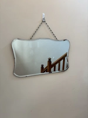 Vintage Wall Mirror with Chain, Vintage Frameless Mirror - Image 1 of 4