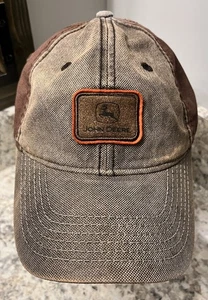 Herren John Deer Hut braun abgenutzt Logo Patch Riemen hinten Einheitsgröße - Bild 1 von 9
