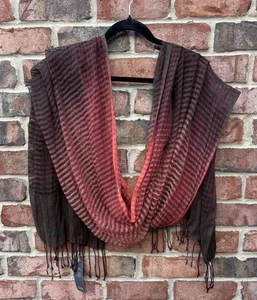 NWT EILEEN FISHER Tomato Red & Brown Airy Linen Wool Cashmere Scarf/Wrap $138 - Picture 1 of 5