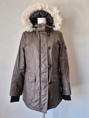 UGG Plumón Extraíble Piel de Cordero Borde Con Capucha Parka Invierno Abrigo Chaqueta Marrón Para Mujer S Foto 1 de 4