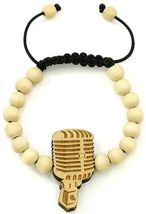 Bracciale Microfono Nuovo Buon Stile Legno Tirare Regolabile Macramè 10mm Perline Legno - Foto 1 di 11