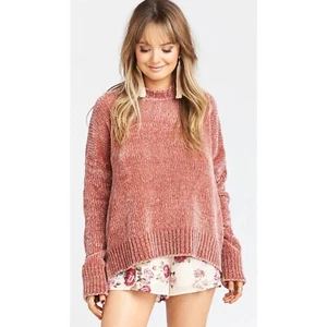 Show Me Your Mumu Jesse Pink Mauve Chenille Cozy Crew Neck Sweater Sz S - Picture 1 of 8
