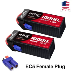 2pcs HRB 22.2V 10000mAh 6S EC5 120C Lipo Battery for RC Quadcopter Drone Car FPV - Picture 1 of 5