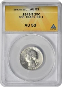 1943-S Washington Quarter DDO FS-101 AU53 ANACS - Picture 1 of 2