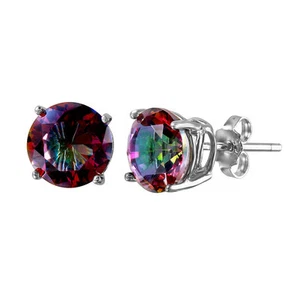 PENDIENTES REDONDOS DE PLATA ESTERLINA 925 / GEMAS DE TOPACIO MÍSTICO DE 8 MM/¡IMPRESIONANTES! - Imagen 1 de 2
