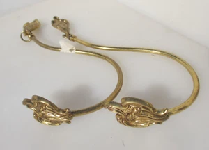 Vintage Brass Curtain Tie Backs Hooks French Old Hook Hanger 13"H - Picture 1 of 10