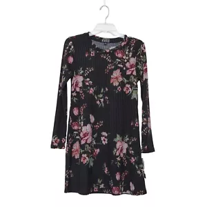 POOF New York Size Small Black Floral Long Sleeve Knit Sweater Dress - Picture 1 of 9
