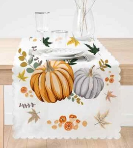 Halloween White Pumpkin Table Runner 54" by 16" - Picture 1 of 2