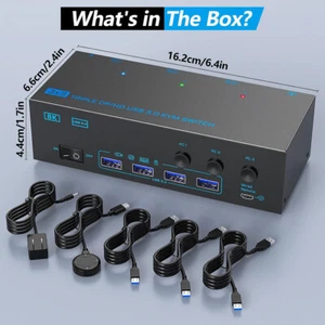 Triple Monitor KVM Switch Box 8K@60Hz 4K@144Hz HDMI + 2*DisplayPort + 4 USB 3.0 - Afbeelding 1 van 21