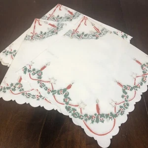 Vintage MCM Paper Christmas Napkins Delicate Scalloped Denmark Candle Lot/12 - Picture 1 of 8