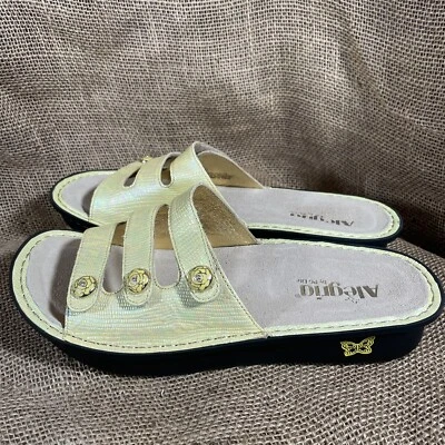 Alegria Fiona 108 金色黄色花卉露趾拖鞋厚底凉鞋 42 码 — 第 1/4 张图片