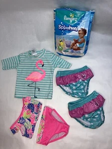 Lot Pampers Splashers 18 Diapers Medium 20-33 lbs Swim Suit swim Pants Rash Top - Picture 1 of 12