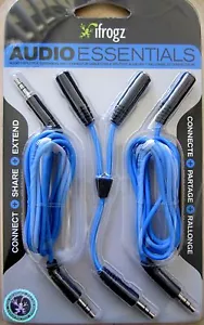 iFrogz IFZ-AU-KIT-BLU Audio Essentials Extensions for Phone or Headphones BLUE - Picture 1 of 3
