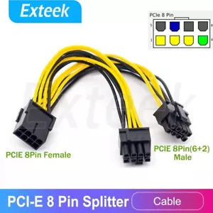 PCI-E 8-Pin to Dual 8-Pin 2x (6+2 Pin) Graphics Video Card Power Splitter Cable - Picture 1 of 8