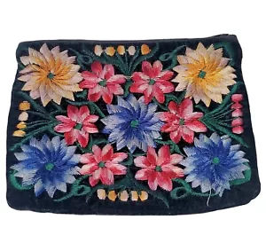 Pochette trucco vintage velluto ricamato fiori floreale 5" x 6,5" - Foto 1 di 8