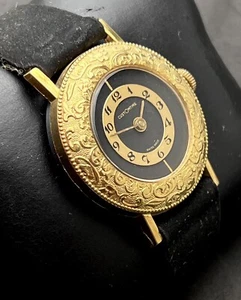 Vintage New CUSTOMTIME Mens 36mm Swiss Mechanical Watch Engraved Gold Bezel Blk - Picture 1 of 12