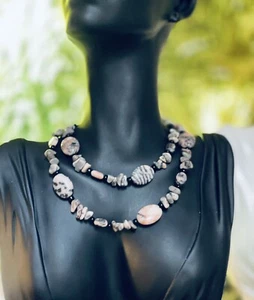 Vintage Flamingo Jasper Necklace. Shades Of Pink, Gray And Black. - Picture 1 of 3