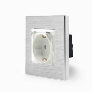 Steckdose Schuko mit Schutzdeckel Klappdeckel UP Aluminium Silber Luxus-Time - Picture 1 of 5