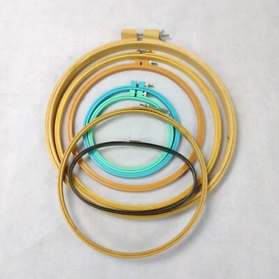 Vintage Lot Of 7 Embroidery Cross Stitch Wood Plastic Hoops  6" 7" 10" + More - Image 1 of 4