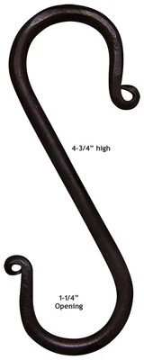 Black Wrought Iron "S" Hook -- 4-3/4" High  - Image 1 of 2